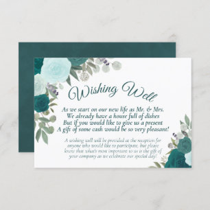 Cartão De Informações Rustic Teal Boho Floral Casamento Desejando Bem