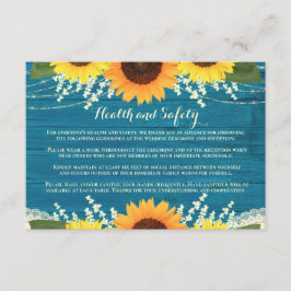 Cartão De Informações Rustic Teal Sunflower Weding Health and Safety
