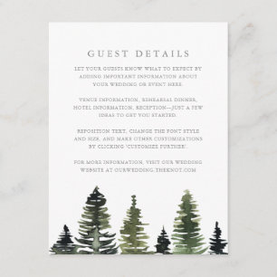 Cartão De Informações Rustic Watercolor Pine Trees Casamento Detalhes do