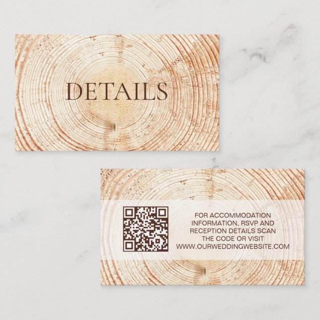 Cartão De Informações Rustic Wedding Woodland Details QR code Template (Frente/Verso)