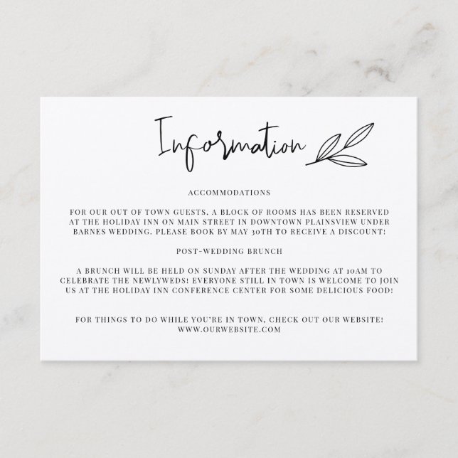 Cartão De Informações Rustic Wedinformation Invitation Insert (Frente)