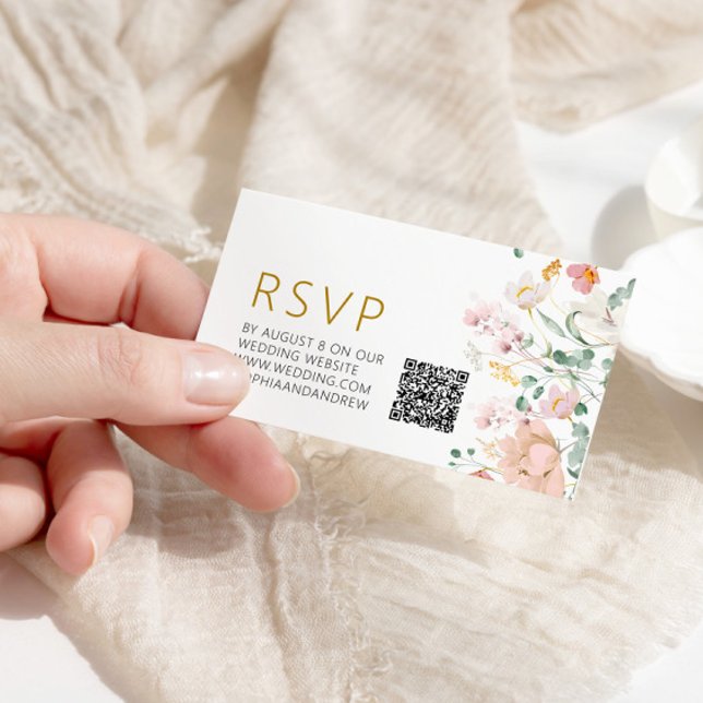 Cartão De Informações Rustic Wildflower Wedding QR RSVP (Criador carregado)