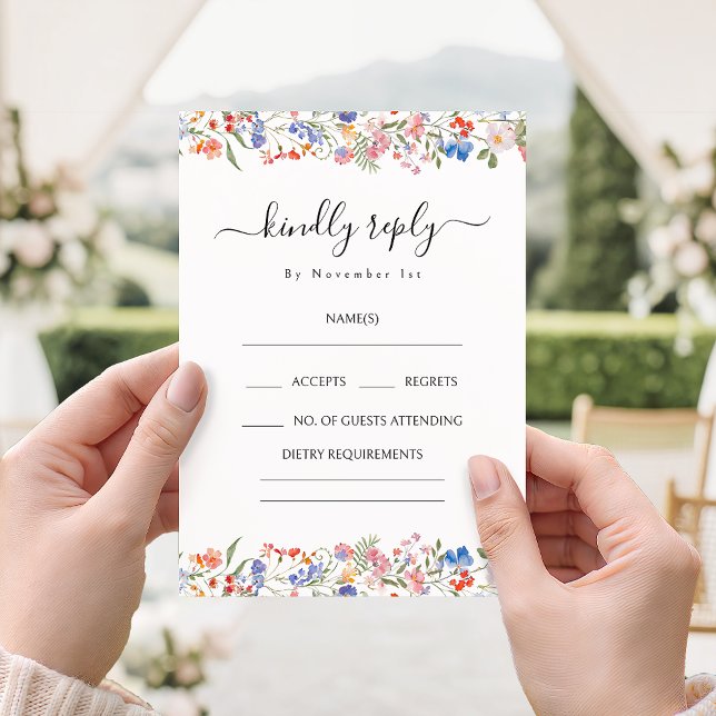 Cartão De Informações Rustic Wildflowers Bohemian Wedding RSVP Cards (Criador carregado)