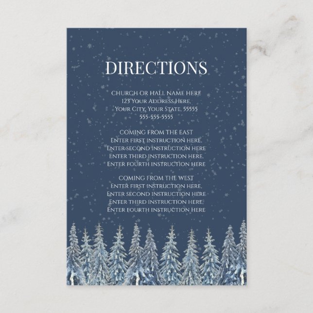 Cartão De Informações Rustic Winter Forest Wedding Direction Insert (Frente)