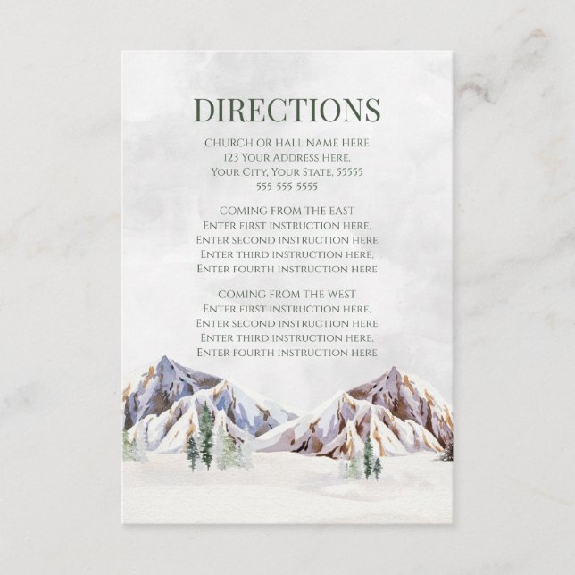 Cartão De Informações Rustic Winter Mountain Wedding Direction Insert (Frente)