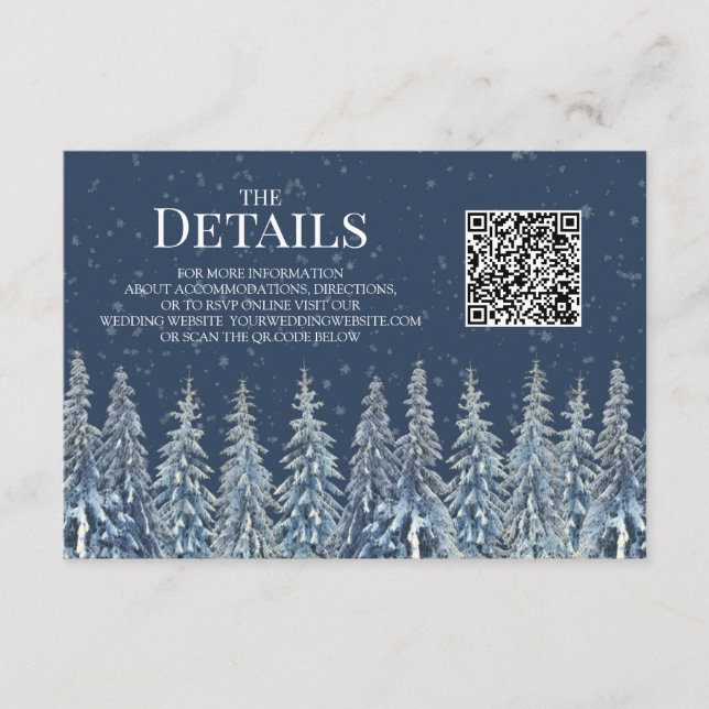 Cartão De Informações Rustic Winter Woods Wedding QR code Details Insert (Frente)