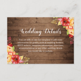 Cartão De Informações Rustic Wood Autumn Deixa Floral Detalhes Do Casame