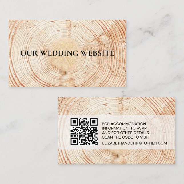 Cartão De Informações Rustic Wood Grain QR code website do casamento (Frente/Verso)