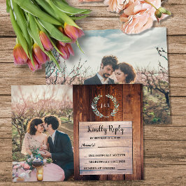 Cartão De Informações Rustic wood monogram photo Wedding budget RSVP