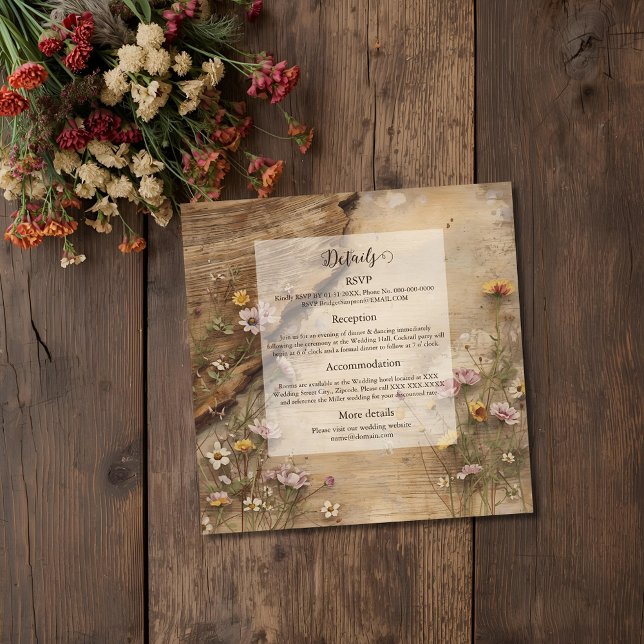 Cartão De Informações Rustic Wooden Bohemian Floral Wedding  (Criador carregado)
