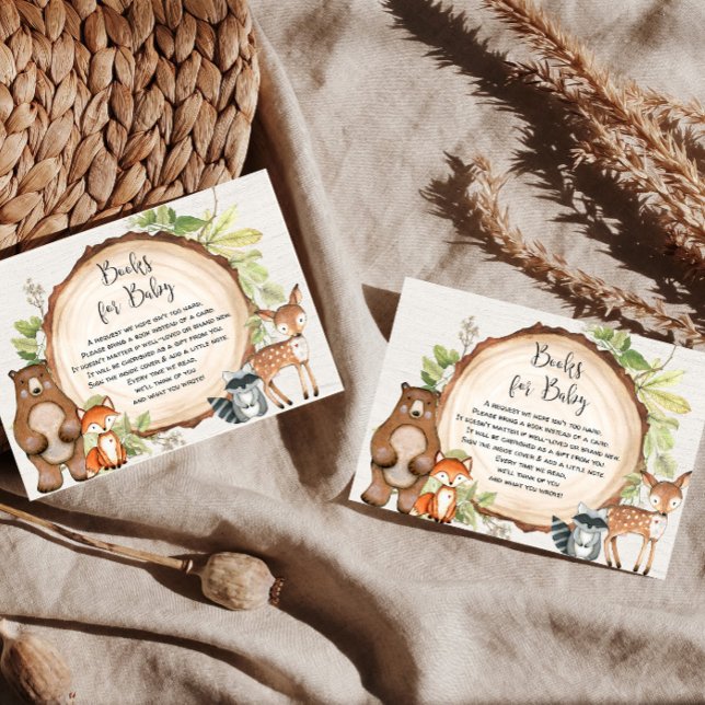 Cartão De Informações Rustic Woodland animais book request chá de fralda (Criador carregado)