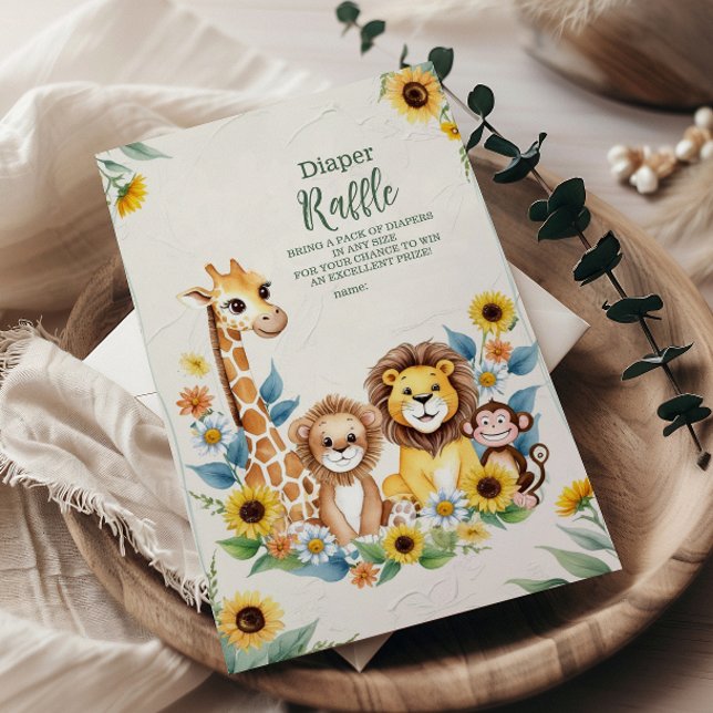 Cartão De Informações Rústica Selva Safari Animais Raffle Diapper (Criador carregado)