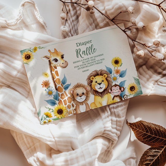 Cartão De Informações Rústica Selva Safari Animais Raffle Diapper (Criador carregado)