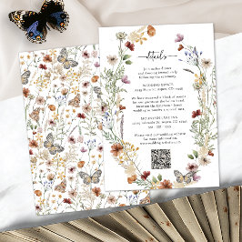Cartão De Informações Rústico Boho Detalhes de Flores Silvestres
