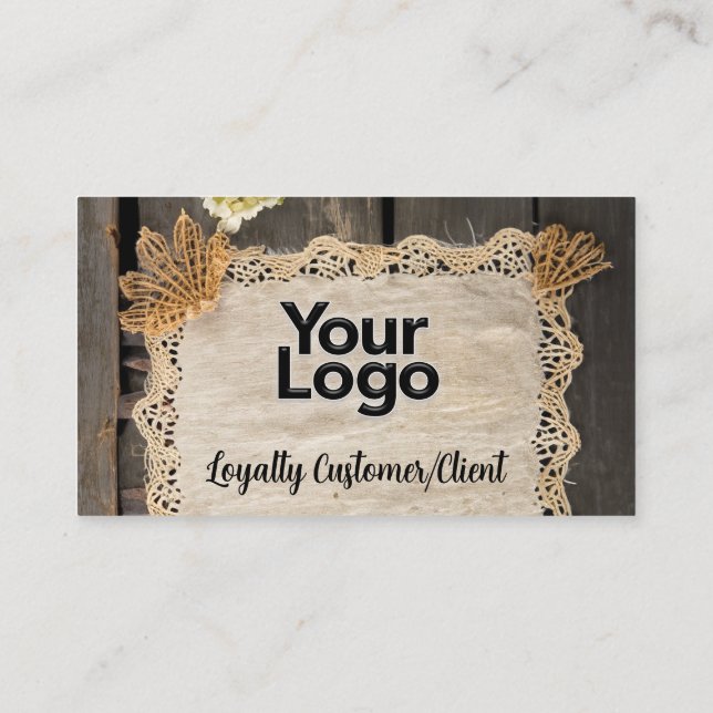 Cartão De Informações Rústico Burlap & Lace Barn Wood (Verso)