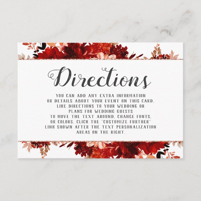 Cartão De Informações Rutic Beauty Floral Frame Wedding Directions (Frente)