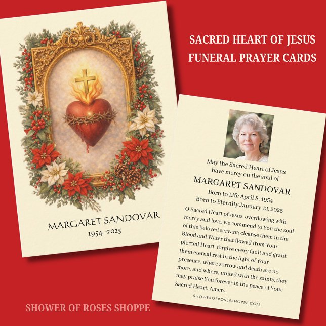 Cartão De Informações Sacred Heart Jesus Funeral Catholic Prayer Card (Criador carregado)