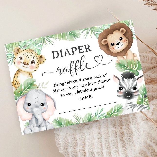 Cartão De Informações Safari Animal Baby Shower Jungle Diaper Raffle (Criador carregado)