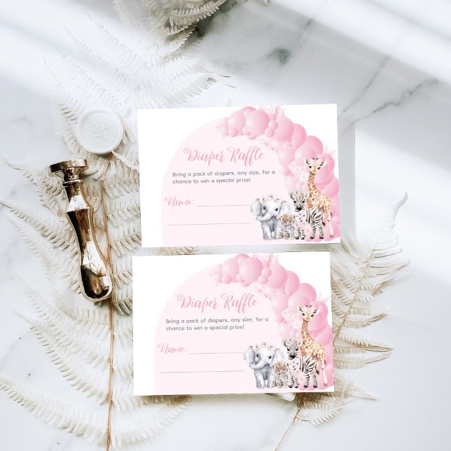 Cartão De Informações Safari Animal Pink Boho Baby Fralda (Criador carregado)