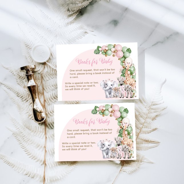 Cartão De Informações Safari Animal Tropical Verde Bebê Rosa Chá (Criador carregado)