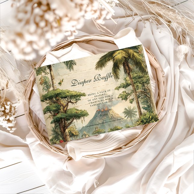 Cartão De Informações Safari Dino Baby Shower Diapper Raffle (Criador carregado)