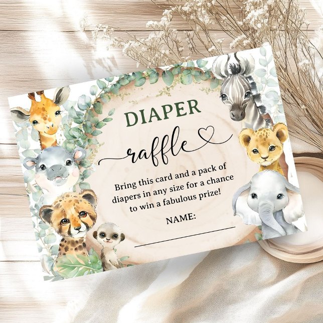 Cartão De Informações Safari Jungle Animals Baby Shower Diaper Raffle (Criador carregado)