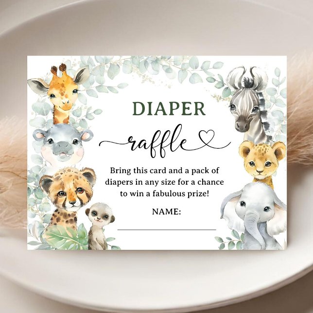Cartão De Informações Safari Jungle Animals Baby Shower Diaper Raffle (Criador carregado)