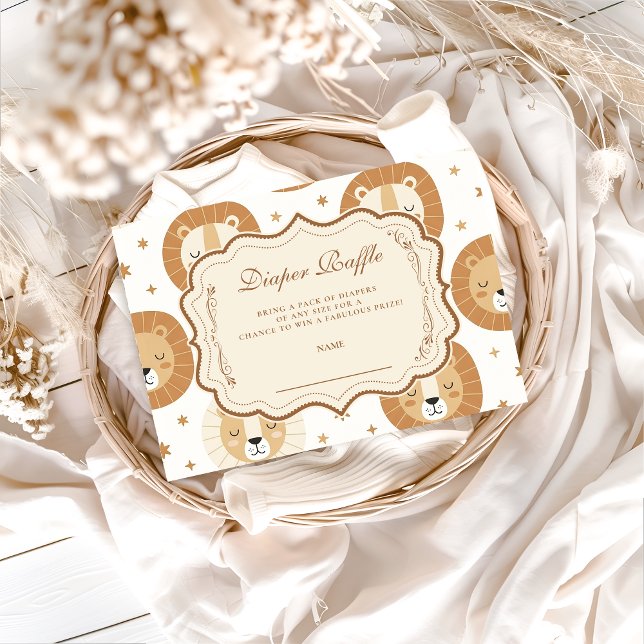 Cartão De Informações Safari Lion Neutral Baby Shower Diapper Raffle (Criador carregado)