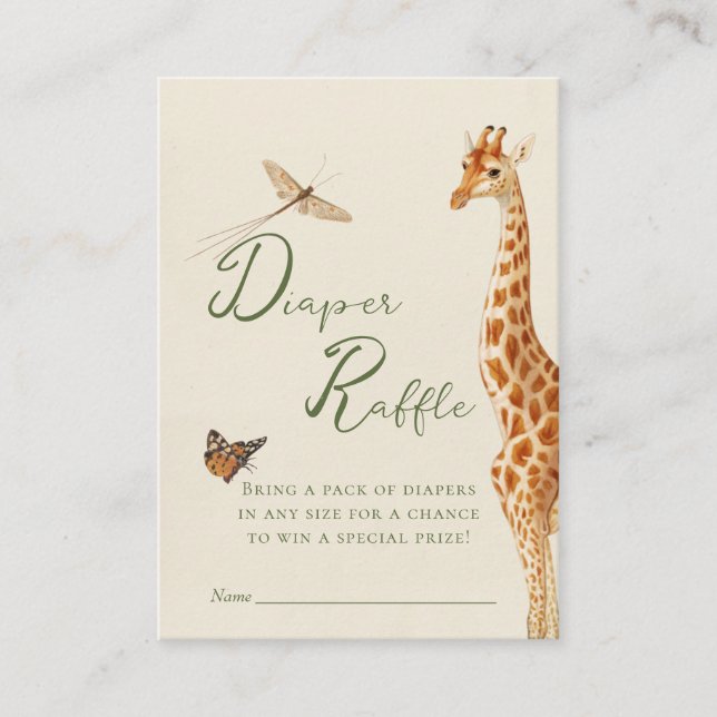 Cartão De Informações Safari Sexo Fralda Neutra Chá de fraldas Raffle (Frente)