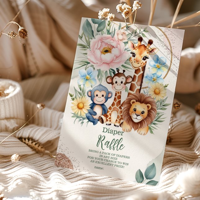 Cartão De Informações Safari Tropical Jungle Animal Raffle Diapper (Criador carregado)