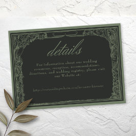 Cartão De Informações Sage Black Vintage Botanical Trellis Arch Wedding