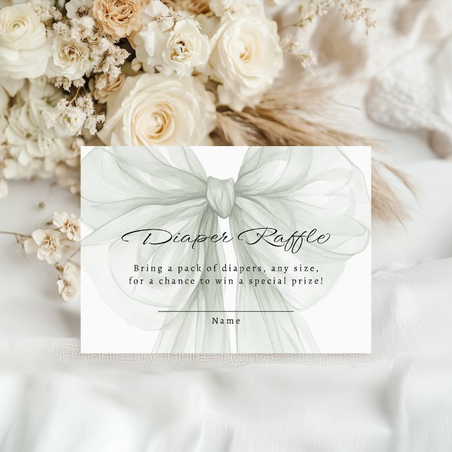Cartão De Informações Sage Bow Diaper Raffle Minimal Chic (Criador carregado)