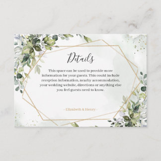 Cartão De Informações Sage gold eucalyptus geometric wedding detail card