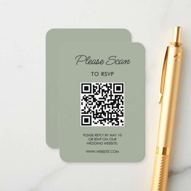 Cartão De Informações Sage Gree Wedding RSVP Modern Minimalist Simple (Frente/Verso In Situ)