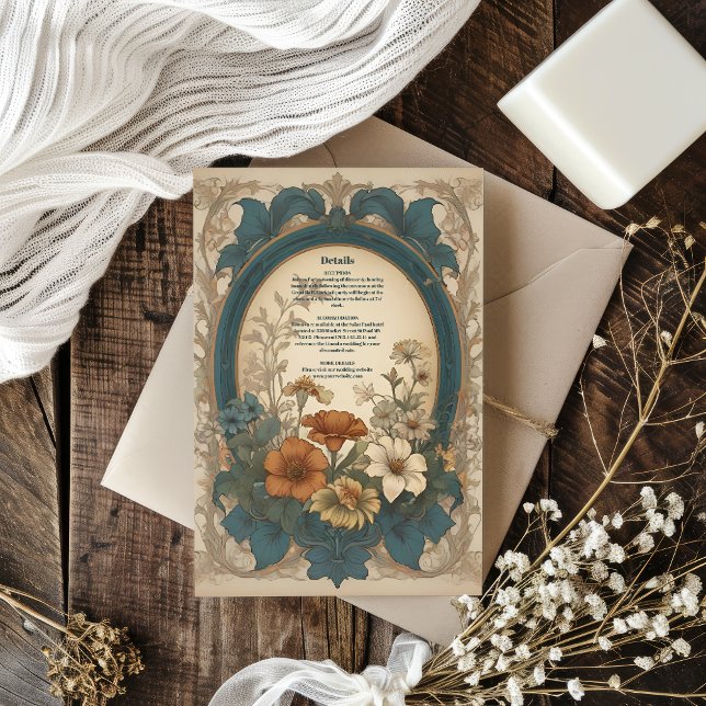 Cartão De Informações Sage Green Art Nouveau Alphonse Mucha Casamento (Criador carregado)