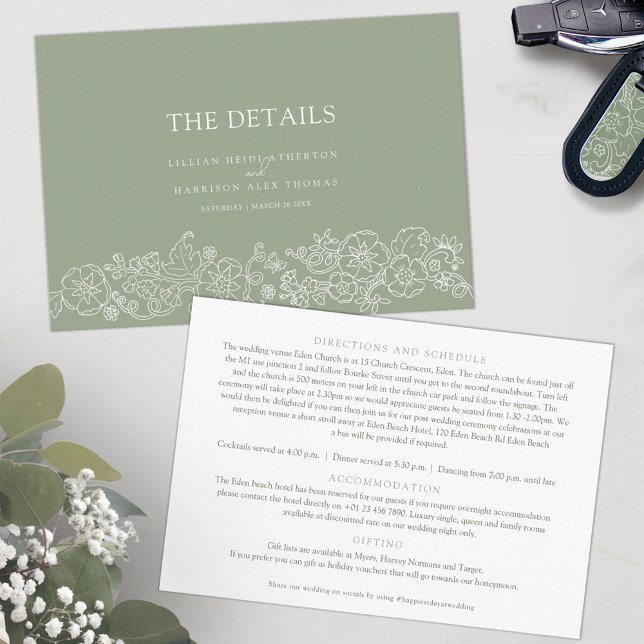 Cartão De Informações Sage green blosom borboletas detalhes do casamento (Criador carregado)