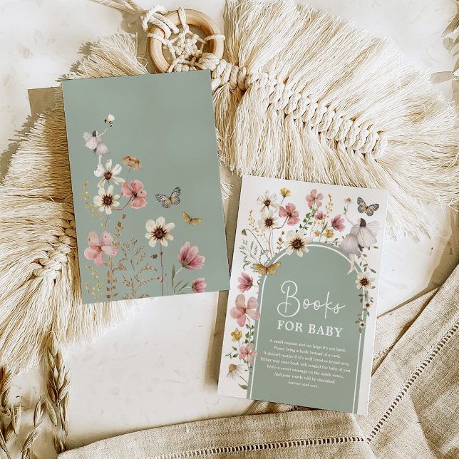 Cartão De Informações Sage Green Boho Fairy Wildflower Livros para Bebê (Criador carregado)