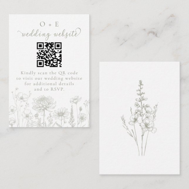 Cartão De Informações Sage Green Botanical Minimal Wedding Website QR (Frente/Verso)