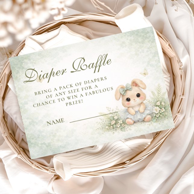 Cartão De Informações Sage Green Bunny Floral Diapper Raffle (Criador carregado)