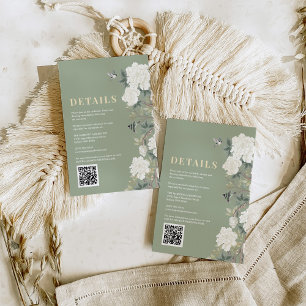 Cartão De Informações Sage Green Chinoiserie Flowers Detalhes do Casamen