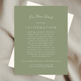 Cartão De Informações Sage Green Cream Elegant Script Formal O Casamento
