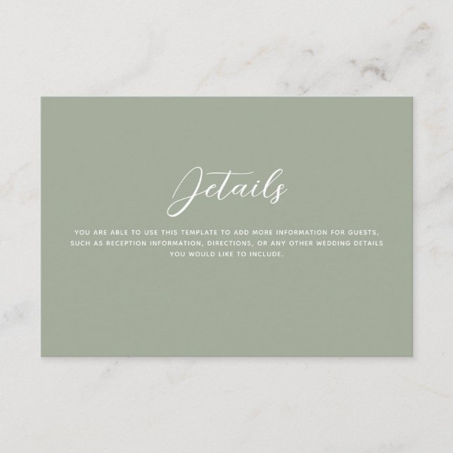 Cartão De Informações Sage Green Dourado Lovebird Detalhes do Casamento (Frente)