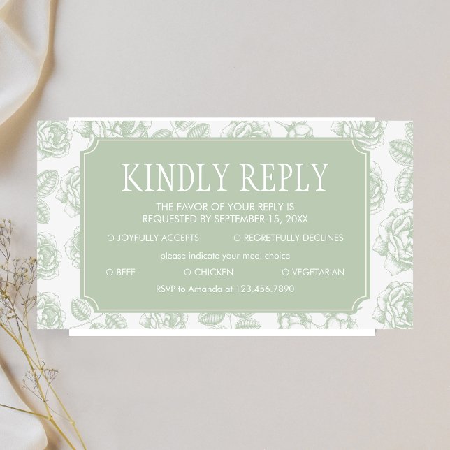 Cartão De Informações Sage Green Elegant Chinoiserie Weding RSVP (Sage Green Vintage Elegant Wedding RSVP Card)