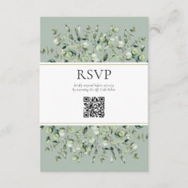 Cartão De Informações Sage Green Eucalyptus QR Code Wedding RSVP 