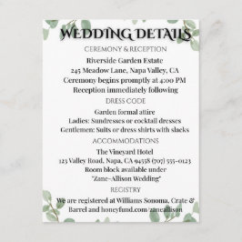 Cartão De Informações Sage Green Eucalyptus Wedding Info Card