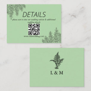 Cartão De Informações Sage Green Fern Leaf Casamento Código QR