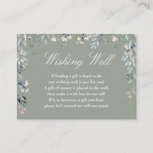 Cartão De Informações Sage Green Floral Cascade Desejando Bem Casamento (Frente)