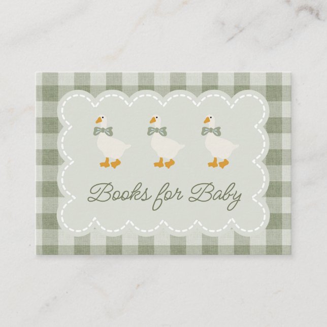 Cartão De Informações Sage Green Gingham Buffalo Check Baby Shower Linen (Frente)
