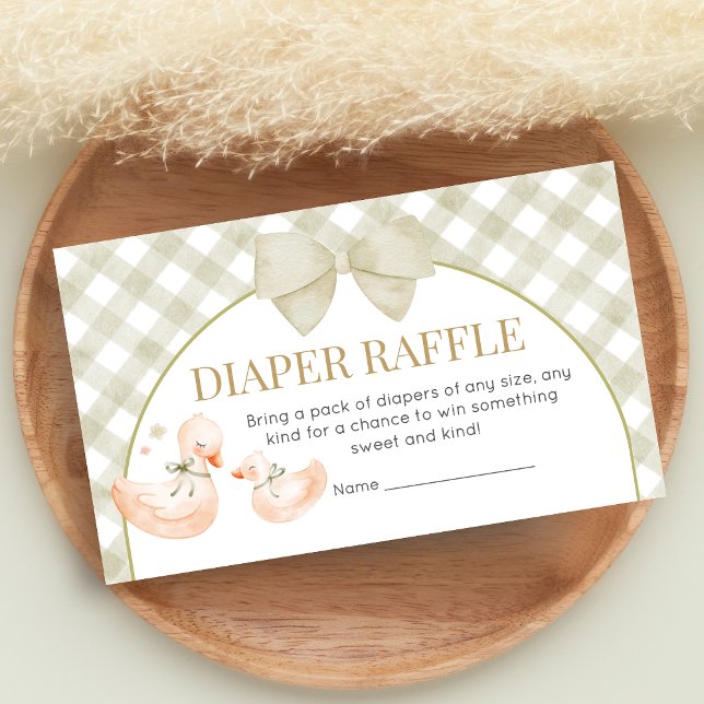 Cartão De Informações Sage Green Gingham Goose Shower Diaper Raffle (Silly Goose Baby Shower Diaper Raffle)