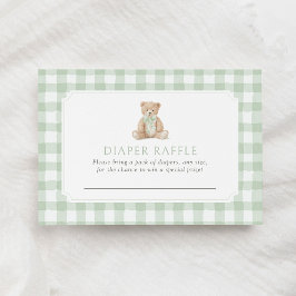 Cartão De Informações Sage Green Gingham Teddy Bear Diaper Raffle Ticket